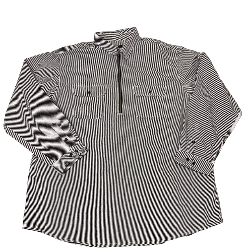 KEY 3XLT Hickory Stripe Quarter Zip Work Shirt Blue Railroad Logger Cotton Tall
